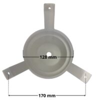 Vista frontale calotta ricambio per faro subacqueo 300 watt PAR56 Cofies Hayward con quote dimensionali: diametro esterno 128 mm e interasse fori fissaggio viti 170 mm