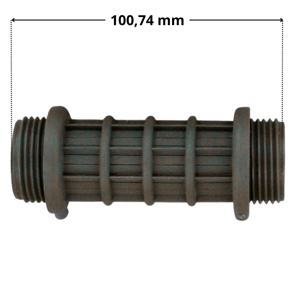 Candelotto con doppia filettatura ricambio per filtro a sabbia Vesuvio Astralpool con quote dimensionali: lunghezza totale 100,74 mm
