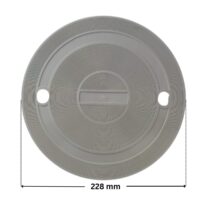 Coperchio visto da sopra, ricambio per skimmer sfioratore, bocca larga e bocca piccola Pool's con quote dimensionali: diametro esterno 228 mm.