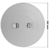 Coperchio visto da sopra ricambio per skimmer bocca larga e bocca stretta, portata 17,5 litri Astralpool con quote dimensionali: diametro esterno 242 mm