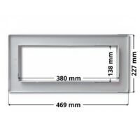 Copriflangia larga ricambio per skimmer SP1085, SP1085C Hayward, forma rettangolare con foro centrale rettangolare. Dimensioni indicate: larghezza esterna 469 mm, altezza esterna 227 mm, larghezza interna del foro rettangolare 380 mm, altezza interna del foro rettangolare 138 mm.