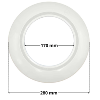 Vista frontale copriflangia ricambio per faro subacqueo Cofies con quote dimensionali: diametro esterno 280 mm e diametro interno 170 mm