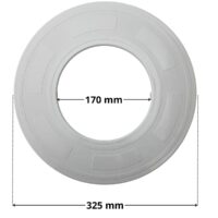 Vista frontale del copriflangia ricambio per faro subacqueo Ex 300 watt e LED diametro 270 mm Pool's con quote dimensionali: diametro esterno 325 mm e diametro interno 170 mm.