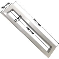 Copriflangia ricambio per skimmer sfioratore Pool's con quote dimensionali: lunghezza esterna 799 mm, altezza esterna 192 mm, altezza foro interno 88 mm, lunghezza foro interno 700 mm.