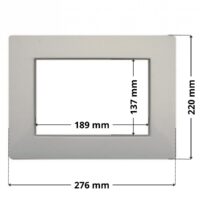 Copriflangia stretta ricambio per skimmer SP1082, SP1084 Hayward, forma rettangolare con foro centrale rettangolare. Dimensioni indicate: larghezza esterna 276 mm, altezza esterna 220 mm, larghezza interna del foro rettangolare 189 mm, altezza interna del foro rettangolare 137 mm.