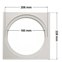 Cornice per coperchio ricambio per skimmer 3118 e 3119 Cofies con foro centrale rotondo. Dimensioni indicate: larghezza massima esterna 228 mm, diametro foro centrale 185 mm, diametro appoggio coperchio skimmer 208 mm.