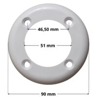 Flangia ricambio per bocchetta a parete SP1408E SP1408ELL Hayward con quote dimensonali: diametro esterno 90 mm , diametro interno 51 mm e interasse fori di fissaggio 46,50 mm