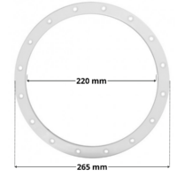 Flangia ricambio per faro subacqueo Cofies con quote dimensionali: diametro esterno 265 mm e diametro interno 220 mm.
