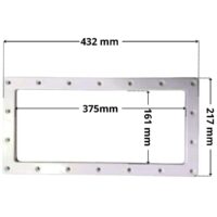 Flangia ricambio per skimmer Classic Weltico con quote dimensionali: larghezza massima esterna 432 mm, larghezza massima interna 375 mm, altezza massima interna 161 mm, altezza massima esterna 217 mm.