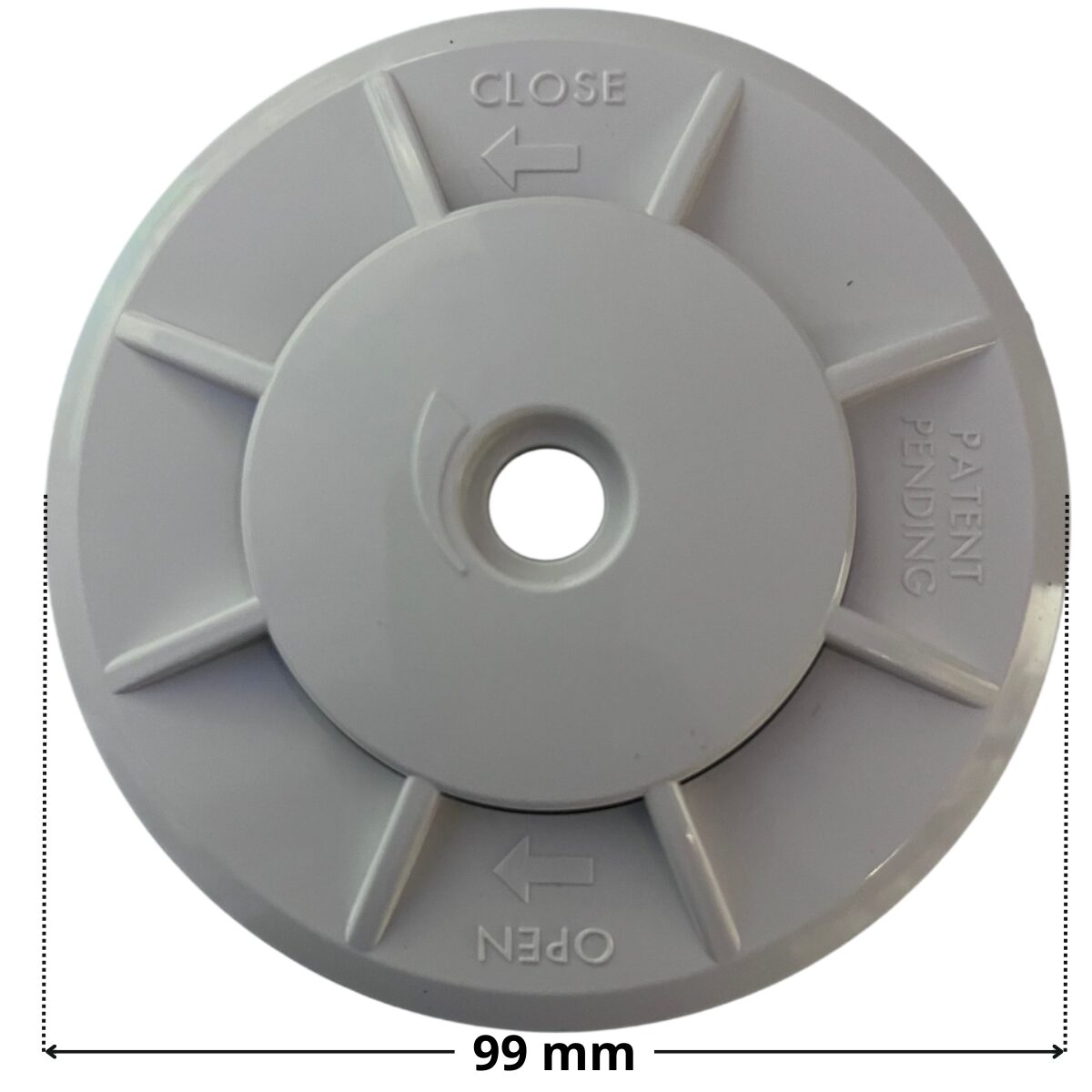 Griglia ricambio per bocchetta a pavimento BCN03 Astralpool con quote dimensionali: diametro esterno 99 mm