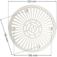 Griglia antivortice e viti fissaggio, ricambio per scarico di fondo diametro 270 mm Astralpool con quote dimensionali: diametro esterno 250 mm e interasse fori fissaggio viti 196 mm