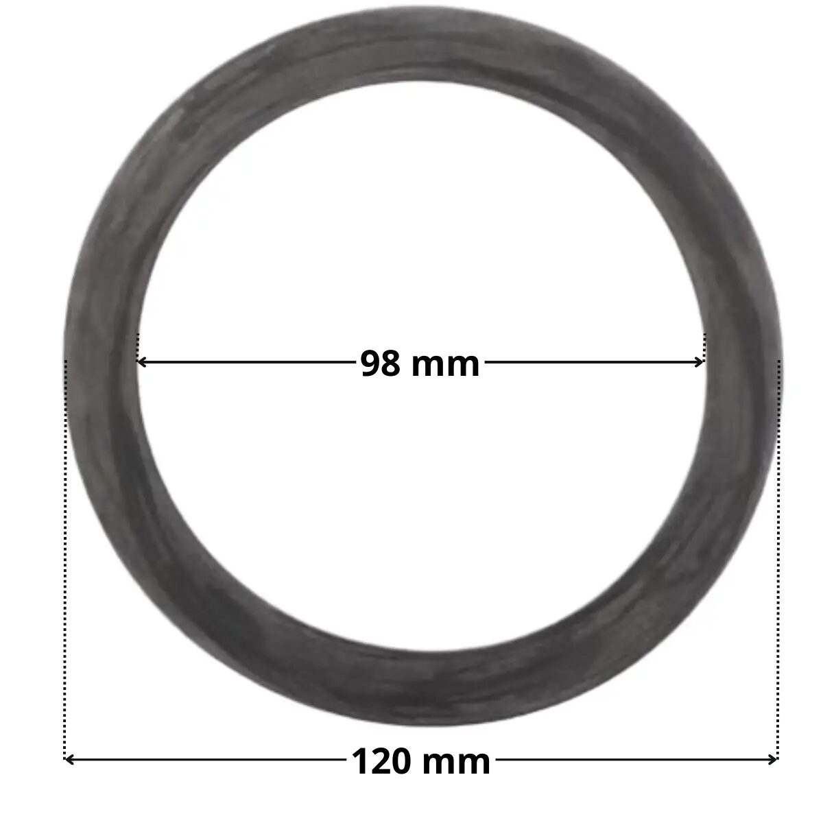 Guarnizione lampada ricambio per faro subacqueo 300 watt PAR56 Hayward con quote dimensionali: diametro esterno 120 mm e diametro interno 98 mm.