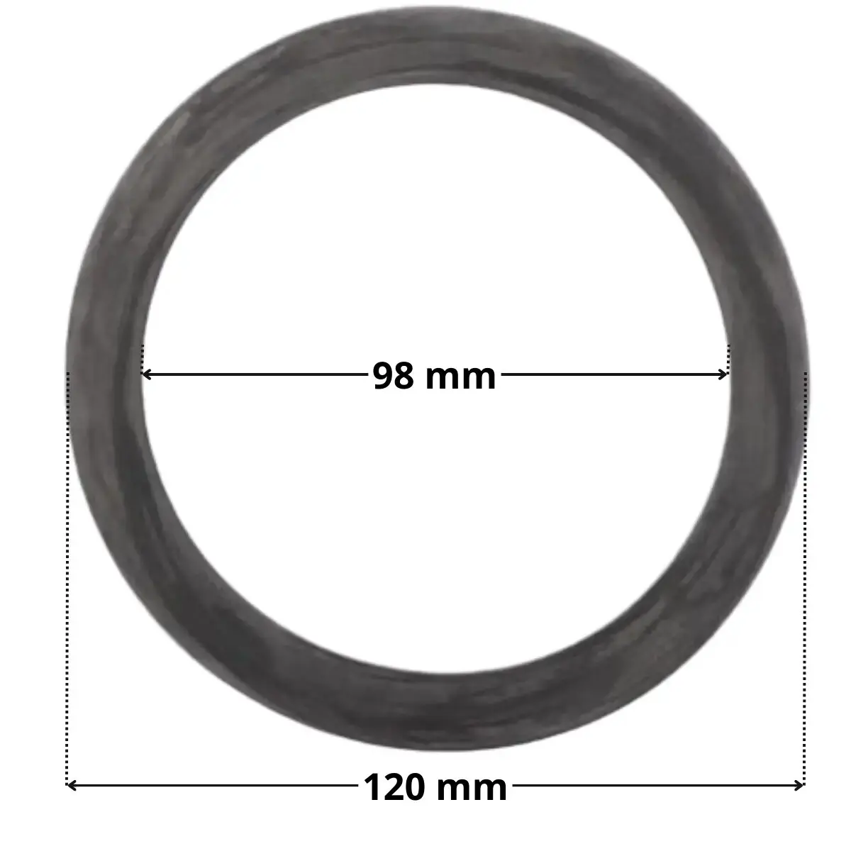 Guarnizione lampada ricambio per faro subacqueo 300 watt PAR56 Hayward con quote dimensionali: diametro esterno 120 mm e diametro interno 98 mm.