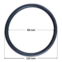 Guarnizione lampada ricambio per faro subacqueo Elegance Weltico con quote dimensionali: diametro esterno 110 mm e diametro interno 96 mm.