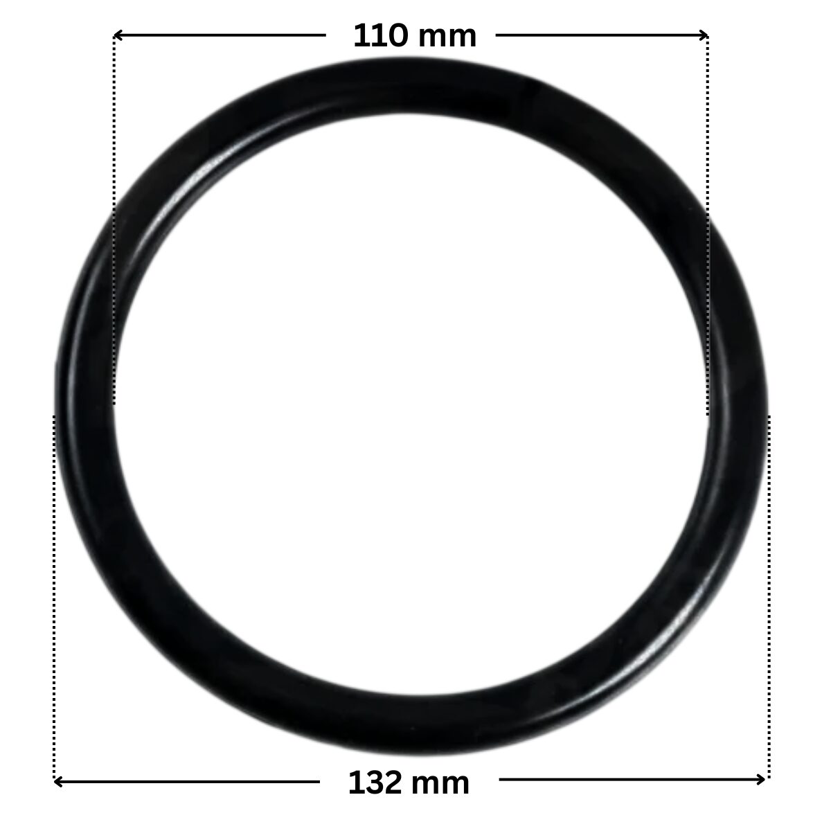 Guarnizione lampada ricambio per faro subacqueo Standard e Lumiplus PAR56 Astralpool con quote dimensionali: diametro esterno 132 mm e diametro interno 110 mm.