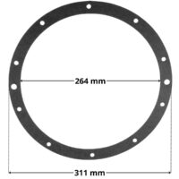 Guarnizione ricambio per faro subacqueo 300 watt PAR56 Hayward, con quote dimensionali: diametro esterno 311 mm e diametro interno 264 mm.