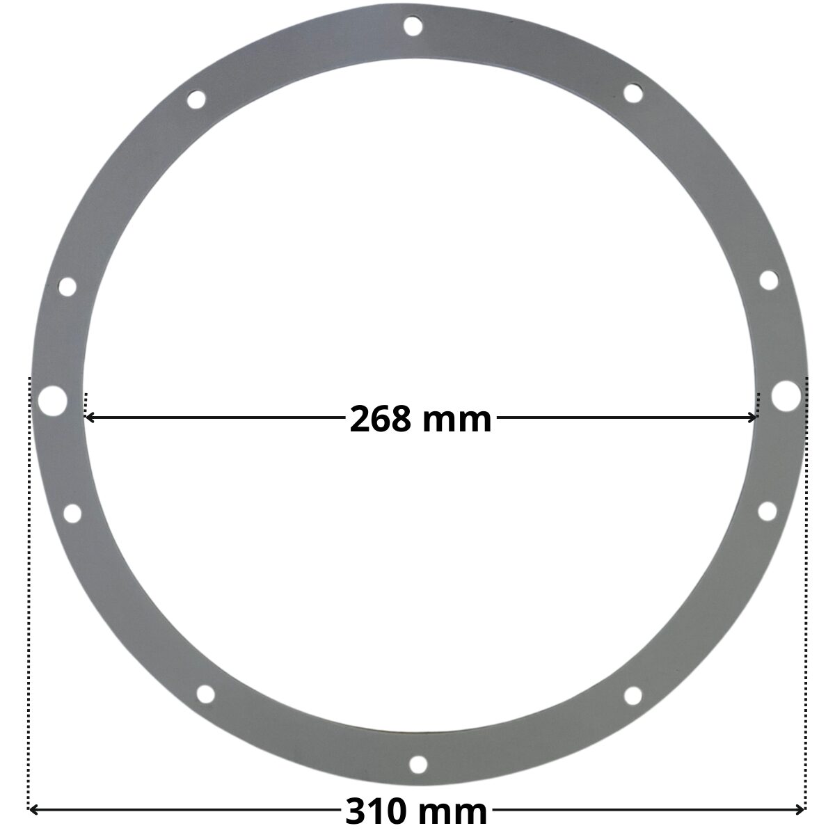 Guarnizione ricambio per faro subacqueo EX 300 watt Pool's con quote dimensionali diametro esterno 310 mm diametro foro centrale 268 mm