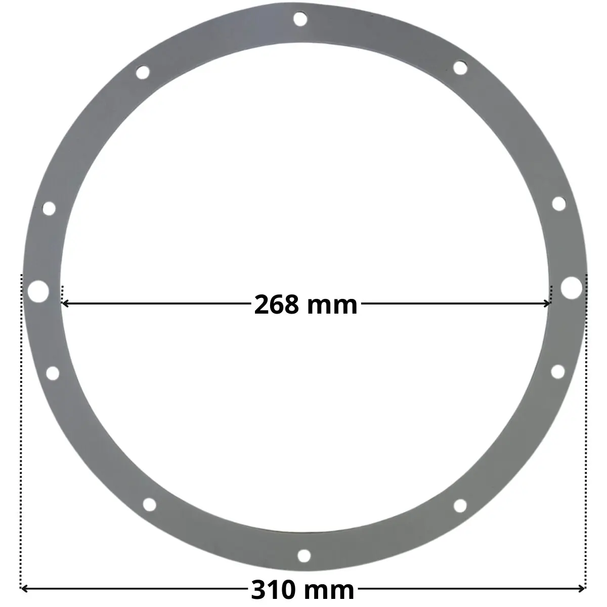 Guarnizione ricambio per faro subacqueo EX 300 watt Pool's con quote dimensionali diametro esterno 310 mm diametro foro centrale 268 mm