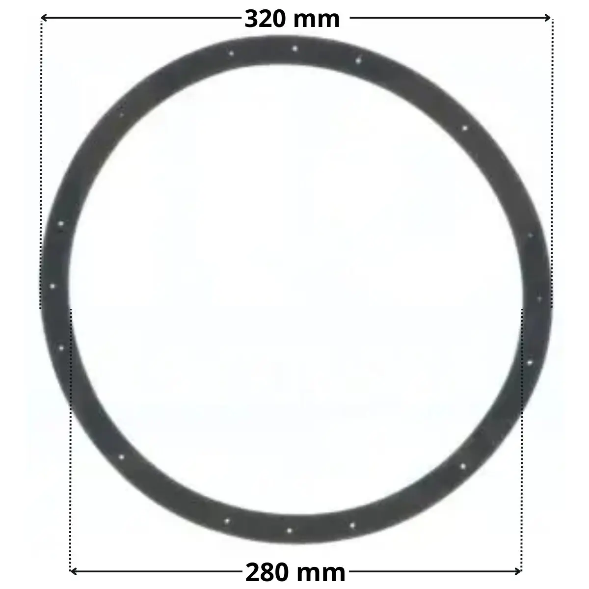 Guarnizione ricambio per faro subacqueo PU09 Certikin con quote dimensionali: diametro esterno 320 mm, diametro interno 280 mm