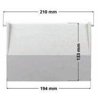 Kit composto da battente e perno ricambio per skimmer bocca larga e bocca stretta portata 15 litri Astralpool con quote dimensionali: larghezza 194 mm, altezza 133 mm e ingombro massimo con perno 210 mm