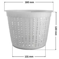 Cestello per skimmer Classic Aquareva con quote dimensionali: altezza 130 mm, diametro inferiore 131 mm, diametro superiore 180 mm