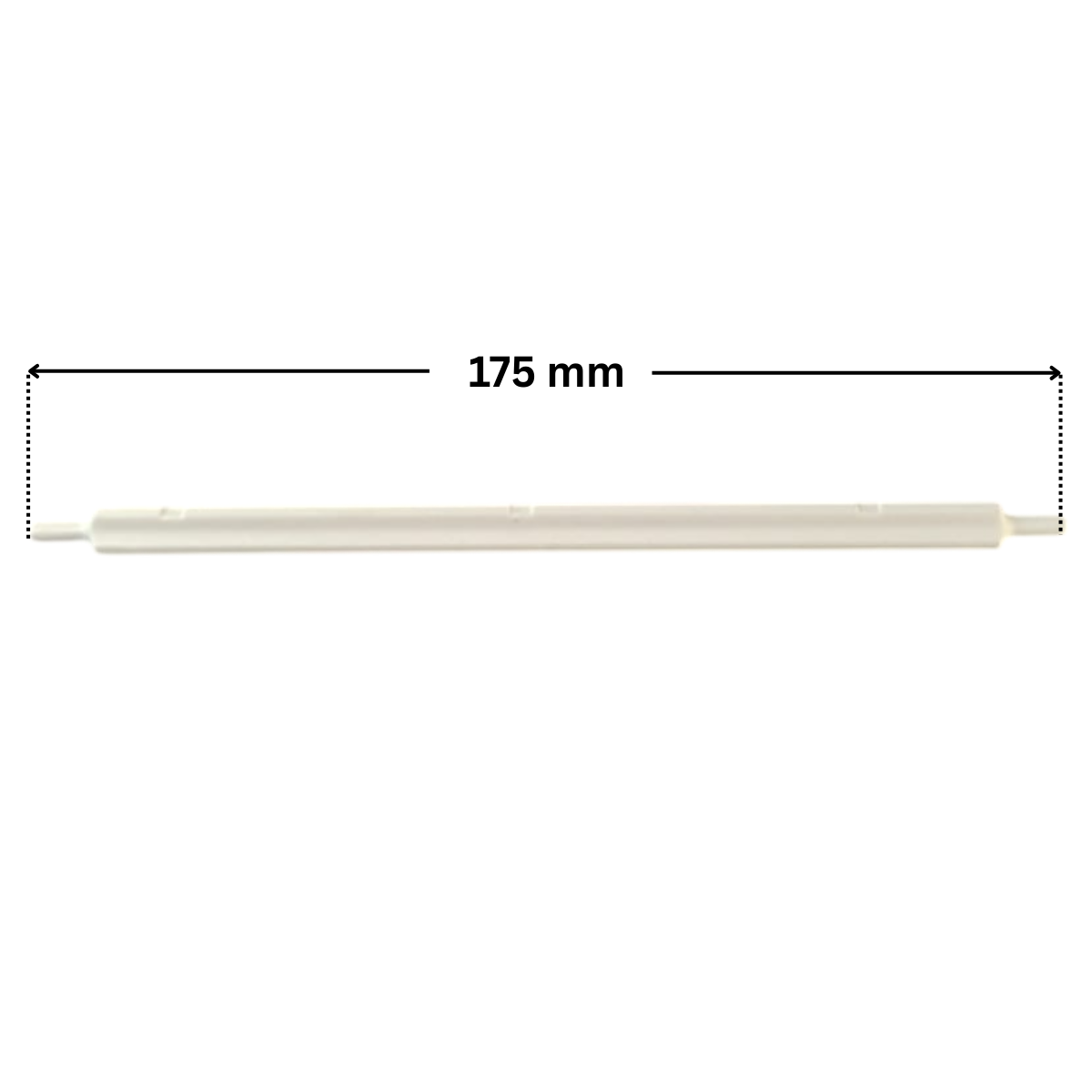 Asta ricambio per skimmer Classic Aquareva con quote dimensionali: lunghezza totale 175 mm, diametro perno 3,76 mm
