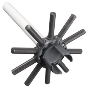 Vista con candelotti aperti del kit composto da collettore, candelotti e tubazioni inferiori ricambio per filtro a sabbia Top Side Hayward modello S0310TE