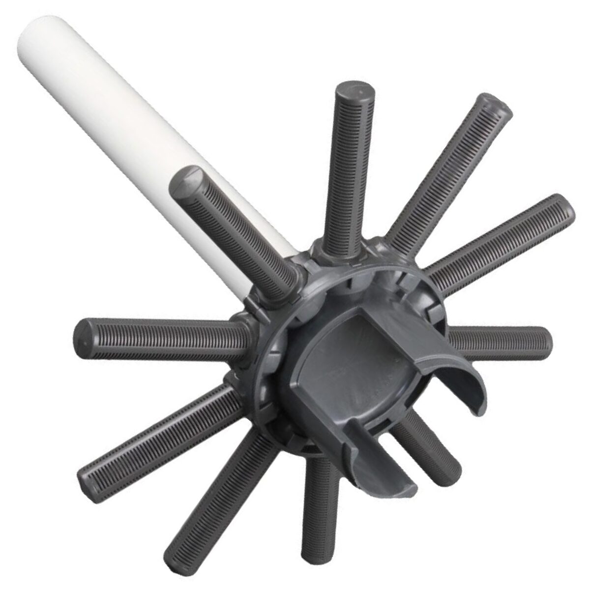 Vista con candelotti aperti del kit composto da collettore, candelotti e tubazioni inferiori ricambio per filtro a sabbia Top Side Hayward modello S0310TE