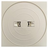 Vista da sopra del kit composto da coperchio rotondo e cornice quadrata ricambio per skimmer bocca larga e bocca stretta, portata 17,5 litri Astralpool