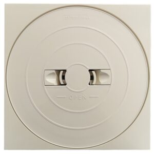 Vista da sopra del kit composto da coperchio rotondo e cornice quadrata ricambio per skimmer bocca larga e bocca stretta, portata 17,5 litri Astralpool