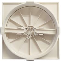 Vista da sotto del kit composto da coperchio rotondo e cornice quadrata ricambio per skimmer bocca larga e bocca stretta, portata 17,5 litri Astralpool