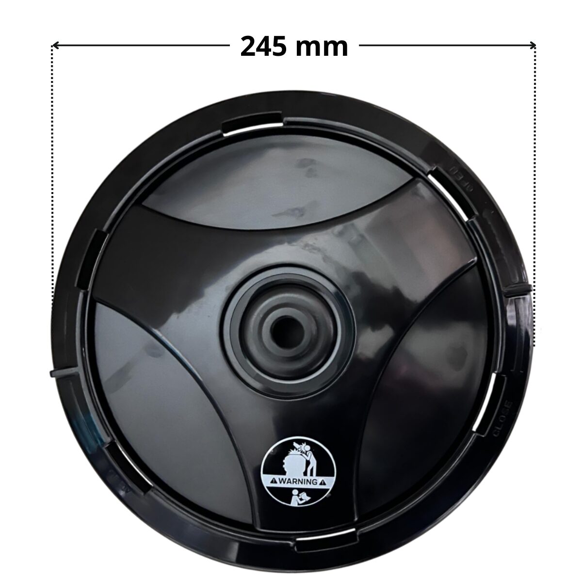 Vista superiore del coperchio ricambio per filtro a sabbia aster post 2020 Astralpool con quote dimensionali: diametro esterno 245 mm