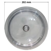 Vista superiore del coperchio ricambio per filtro a sabbia con fascetta di chiusura Millennium Astralpool con quote dimensionali: diametro esterno 202 mm