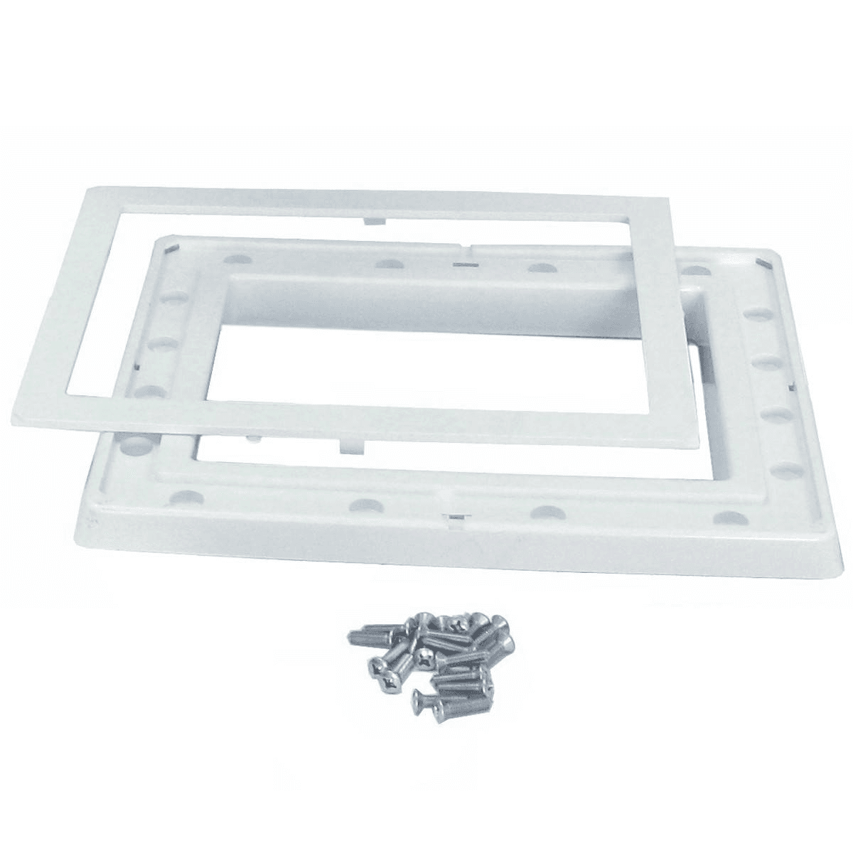 Kit composto da copriflangia, flangia e viti ricambio per skimmer bocca stretta, portata 15 e 17,5 litri Astralpool