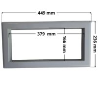 Copriflangia ricambio per skimmer Classic Aqua. Dimensioni indicate: larghezza massima esterna 449 mm, altezza massima esterna 236 mm, larghezza massima interna del foro rettangolare 379 mm e altezza massima interna 166 mm.