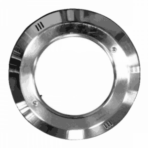 Vista frontale del copriflangia inox con viti incorporate ricambio per faro subacqueo Standard e Lumiplus PAR56 Astralpool