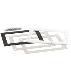 Kit composto da flange, guarnizioni e viti ricambio per skimmer bocca piccola Pool’s composto da: una flangia in ABS, due guarnizioni in SBR bianche con adesivo una guarnizione sandwich in EPDM, due viti TPS 5 x 12 in acciaio inox A4, sedici viti TPS 6 x 25 in acciaio inox A4.