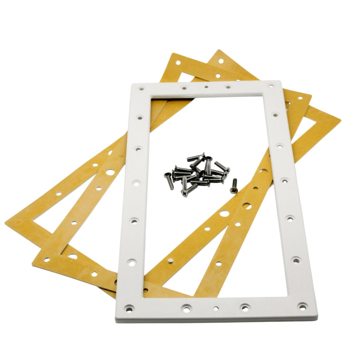 Kit composto da flange, guarnizioni e viti ricambio per skimmer bocca larga Pool's