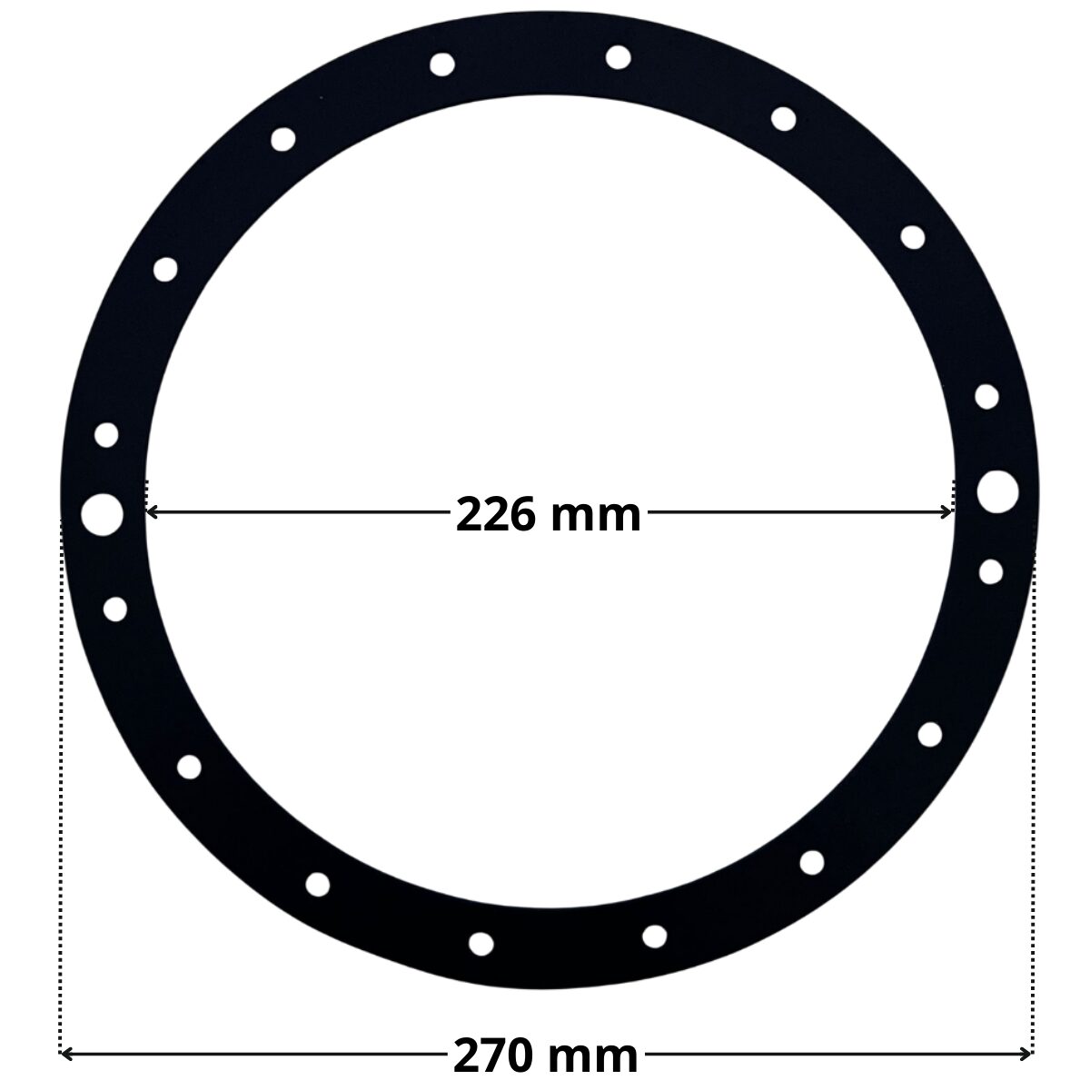 Guarnizione ricambio per faro subacqueo PL-PB84 Aquareva con quote dimensionali diametro esterno 270 mm diametro foro centrale 226 mm
