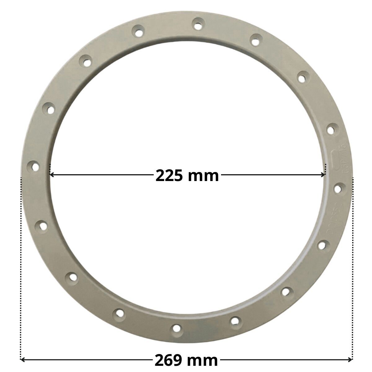 Flangia ricambio per faro subacqueo PL-PB84 Aquareva con quote dimensionali diametro esterno 269 mm diametro foro centrale 225 mm