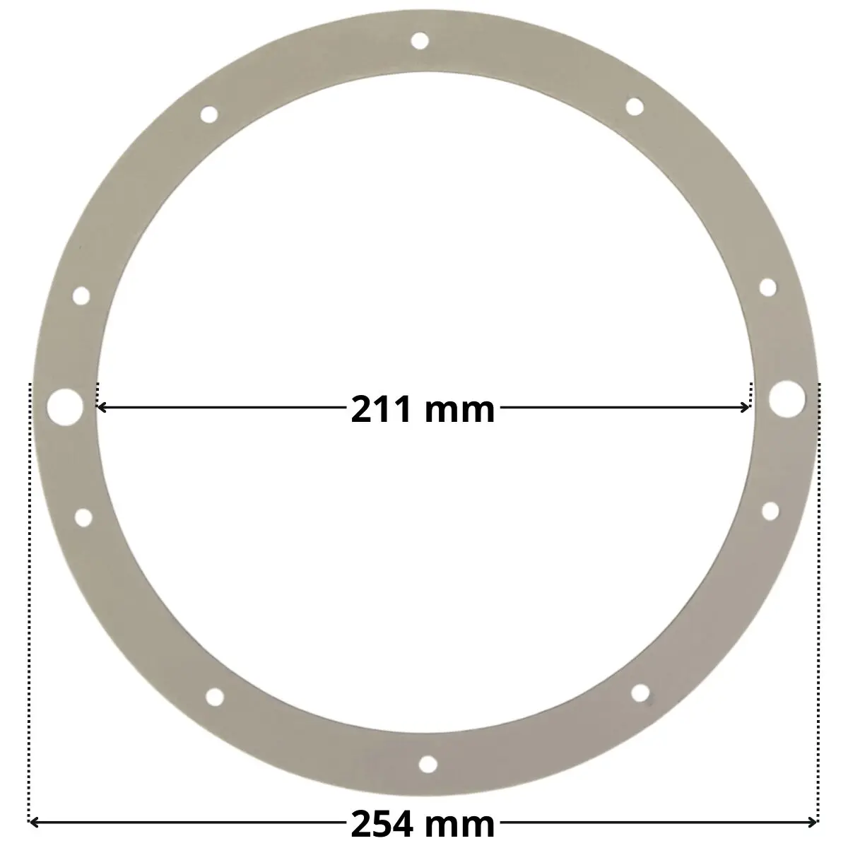 Guarnizione per faro subacqueo Elegance Weltico con quote dimensionali diametro esterno 254 mm diametro foro centrale 211 mm