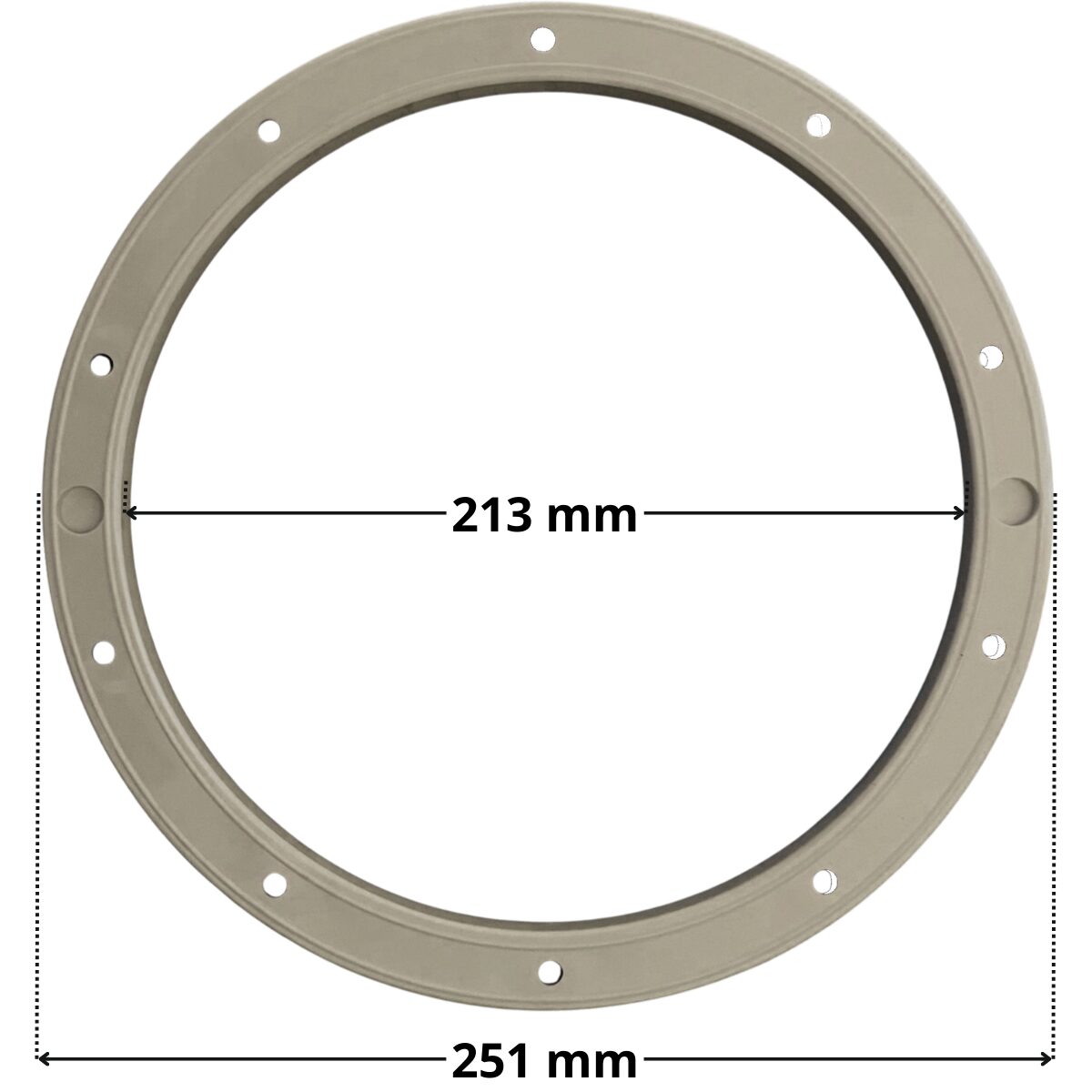 Flangia per faro subacqueo Elegance Weltico con quote dimensionali diametro esterno 251 mm diametro foro centrale 213 mm