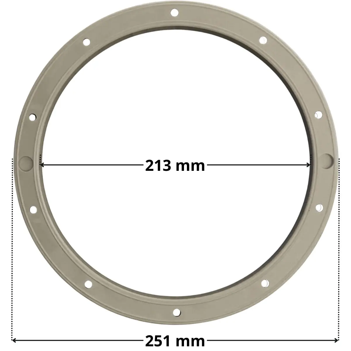 Flangia per faro subacqueo Elegance Weltico con quote dimensionali diametro esterno 251 mm diametro foro centrale 213 mm