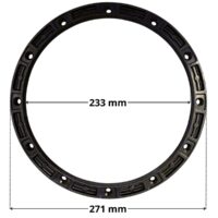Vista frontale della flangia ricambio per faro subacqueo EX 300 watt PAR56 Aqua con quote dimensionali: diametro esterno 271 mm e diametro interno 233 mm