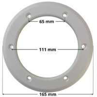 Flangia, ricambio per bocchetta di mandata regolabile a pavimento Astralpool con quote dimensionali: diametro esterno 165 mm, diametro interno 111 mm, interasse fori 65 mm