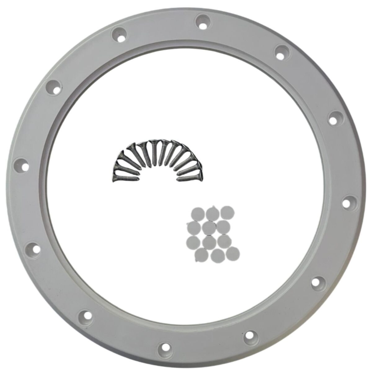 Kit composto da flangia, viti e copriviti ricambio per bocchetta pavimento regolabile 3 pollici Astralpool