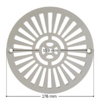 Griglia piatta e viti fissaggio, ricambio per scarico di fondo diametro 210 mm Astralpool con quote dimensionali: diametro esterno 174 mm e interasse fori fissaggio viti 157 mm