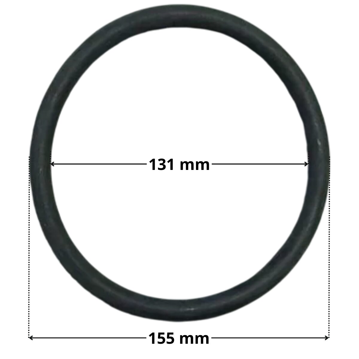 Guarnizione lampada ricambio per faro subacqueo PS Astralpool con quote dimensionali: diametro esterno 155 mm e diametro interno 131 mm.