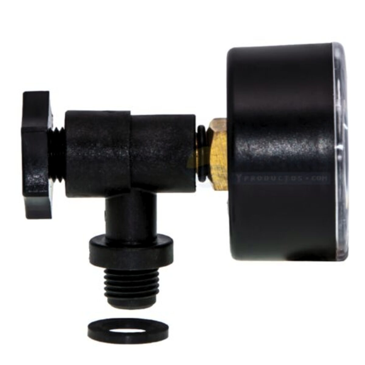 Manometro assemblato visto lateralmente con attacco posteriore e sfiato ricambio per filtro a sabbia Cantabric Astralpool