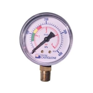 Vista frontale del manometro con attacco laterale ricambio per filtro a sabbia Pool's